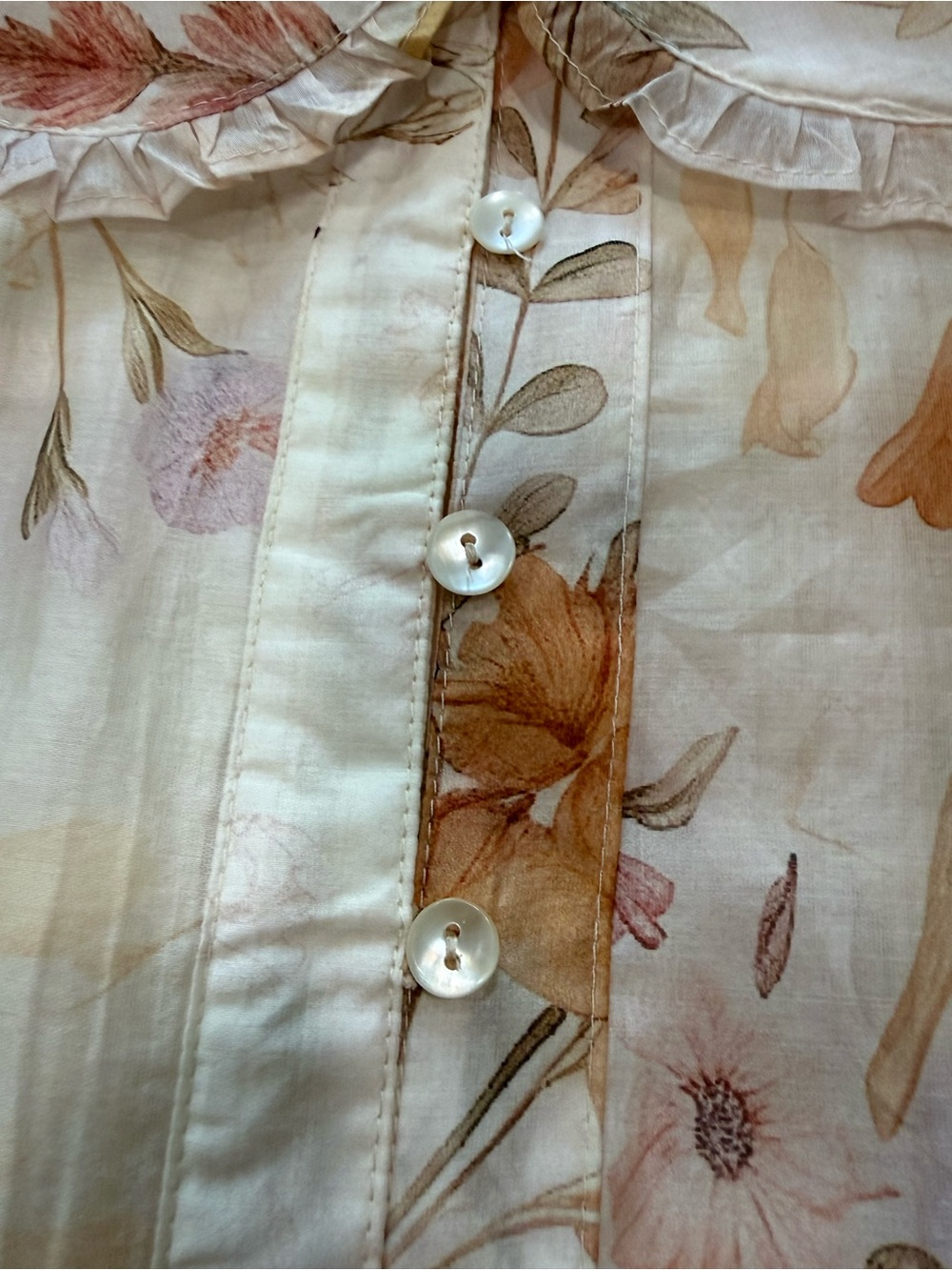 Lucky and Coco Sheer Floral Button-Front Blouse - Cream Multi - Picture 4 of 7